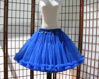 Petticoat Royal Blue Organdy with Chiffon Trim, 2 Layers -- Custom Made To Order -- Made to Measure