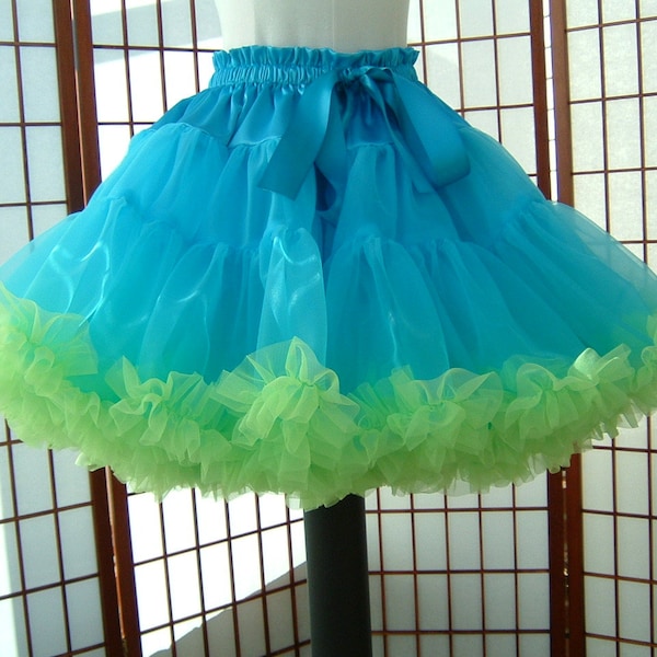 Pettiskirt Turquoise and Chartreuse Chiffon, 2 Layers -- Custom Size, Length, and Colors -- Made to Measure, Adults & Children