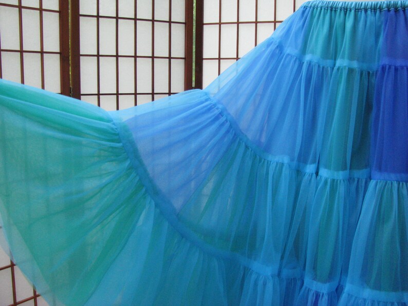 2 Layers Made to Measure Fully Lined Custom Size Length Ocean Blues Chiffon Skirt Adults /& Children and Colors