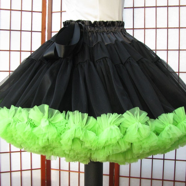 Pettiskirt Black and Chartreuse Chiffon, 2 Layers -- Custom Size, Length, and Colors -- Made to Measure, Adults & Children