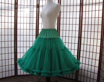 Petticoat Emerald Green Organdy with Chiffon Trim, 2 Layers -- Custom Made To Order -- Made to Measure