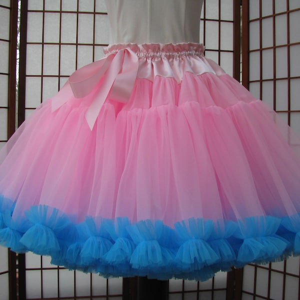 Pettiskirt Candy Pink and Turquoise Chiffon, 2 Layers -- Custom Size, Length, and Colors -- Made to Measure, Adults & Children