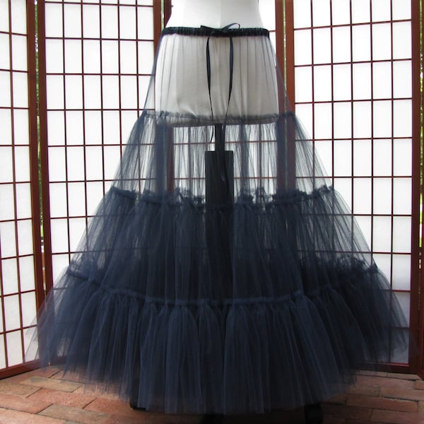 Petticoat Navy Blue Tulle, 1 Layer -- Custom Size, Length -- Made to Measure, Adults & Children