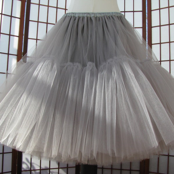 Gray Tulle Skirt Partial Lining 8 Layers -- Custom Size, Length, and Colors -- Made to Measure, Adults and Children