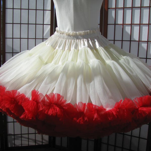 Pettiskirt Ivory and Red Chiffon, 2 Layers -- Custom Size, Length, and Colors -- Made to Measure, Adults & Children