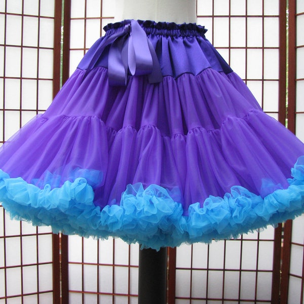 Pettiskirt Purple and Turquoise Chiffon, 2 Layers -- Custom Size, Length, and Colors -- Made to Measure, Adults & Children