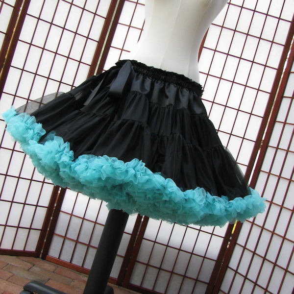 Pettiskirt Black and Aqua Chiffon, 2 Layers -- Custom Size, Length, and Colors -- Made to Measure, Adults & Children