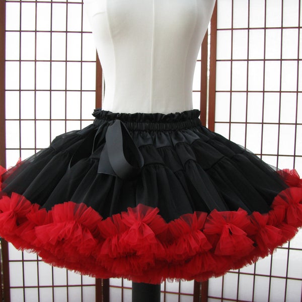 Pettiskirt Black and Red Chiffon, 2 Layers -- Custom Size, Length, and Colors -- Made to Measure, Adults & Children