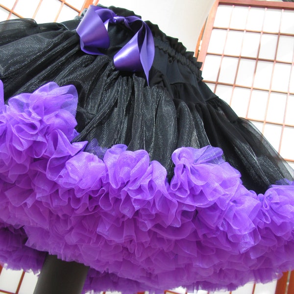 Pettiskirt Black and Purple Chiffon, 2 Layers -- Custom Size, Length, and Colors -- Made to Measure, Adults & Children