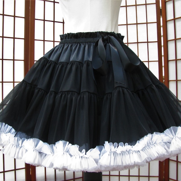 Pettiskirt Black and White Chiffon, 2 Layers -- Custom Size, Length, and Colors -- Made to Measure, Adults & Children