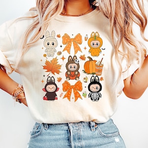 Fall Halloween Labubu Shirt, Cute Autumn Pumpkin Labubu T-Shirt, Trick Or Treat Tee, Cozy Skeleton Costume Sweatshirt, Spooky Season Shirt