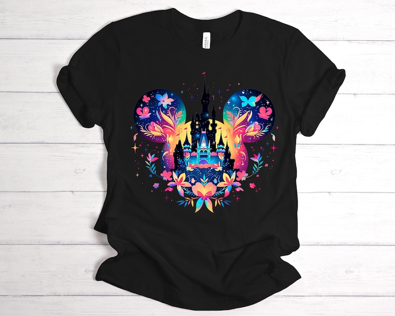 Retro Watercolor Disney Castle shirt, Disneyworld Disneyland Shirt, Mickey Balloon Tee, Disney Family Vacation Shirt, Magic Kingdom Shirts image 3