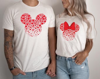 Mickey and Minnie Ears With Heart Tshirt For Valentines Day, Disneyworld Valentines Travel Shirts, Valentine's Day Disney Matching Shirt