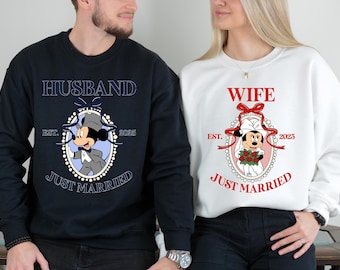 Disney Wife and Husband Shirt, Disney Mickey and Minnie Honeymoon Shirt,Disney Just Married Shirt, Disney Couple Shirt,Mickey and Minnie Tee