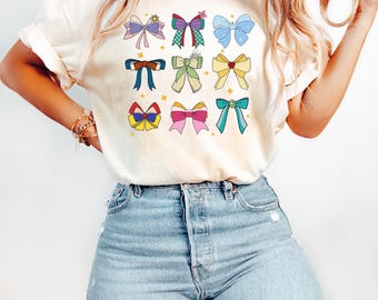 Coquette Bows Watercolor Disney Princess Shirt, Disney Aurora Ariel Belle Cinderella Tiana Shirt, Magic Kingdom Disneyland Girl Trip 2026