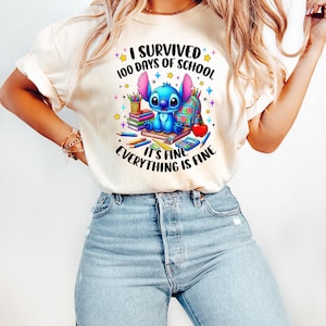 Disney Stitch and Angel 100 Days Of Shirt, Disneyland Happy 100 Days Of School Tee, Happy 100 Days Celebration Shirt, Back to School Shirt image 1