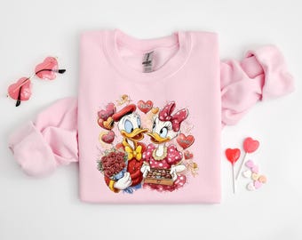 Disney Donald Duck & Daisy Duck Couple Shirt, Valentines Day Sweater, Disney Valentines Day Shirt, Donald Daisy Love Shirt, Disney Lover Tee