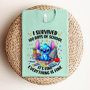 Disney Stitch and Angel 100 Days Of Shirt, Disneyland Happy 100 Days Of School Tee, Happy 100 Days Celebration Shirt, Back to School Shirt image 2