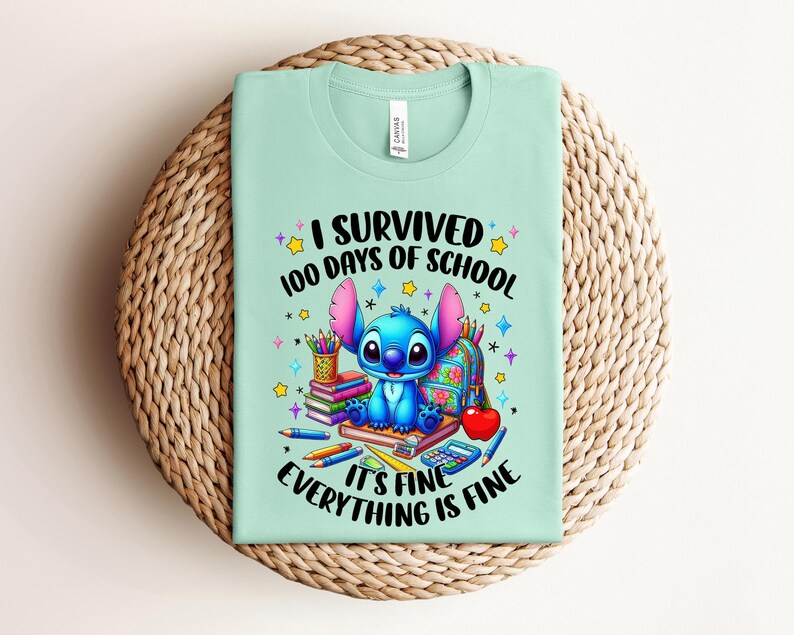 Disney Stitch and Angel 100 Days Of Shirt, Disneyland Happy 100 Days Of School Tee, Happy 100 Days Celebration Shirt, Back to School Shirt image 2