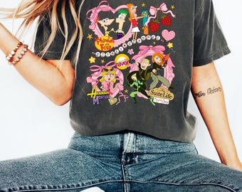 Disney Channel Characters Coquette Bow Bracelet Shirt,Suite Life T-Shirt,Phineas Ferb Tee,That's So Raven Shirt, Nostalgic Disney Sweatshirt