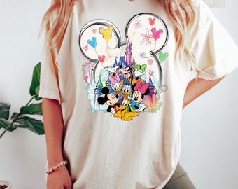 Retro Disney Mickey And Friends Balloons Shirt, Disney 2026 Trip, Disney Colorful Shirt, Disney Magical Kingdom, Disneyland Family Matching