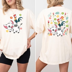 Retro Pua And Hei Hei Floral Shirt, Disney Moana Shirt, Disneyland Trip Shirt, Disney Friends Shirt, Disney Moana Front and Back Sweatshirt image 1