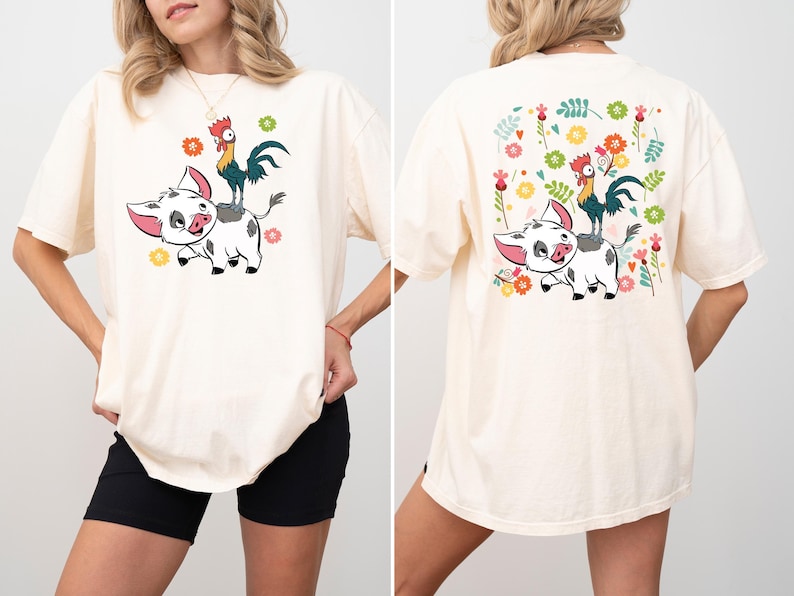 Retro Pua And Hei Hei Floral Shirt, Disney Moana Shirt, Disneyland Trip Shirt, Disney Friends Shirt, Disney Moana Front and Back Sweatshirt image 1