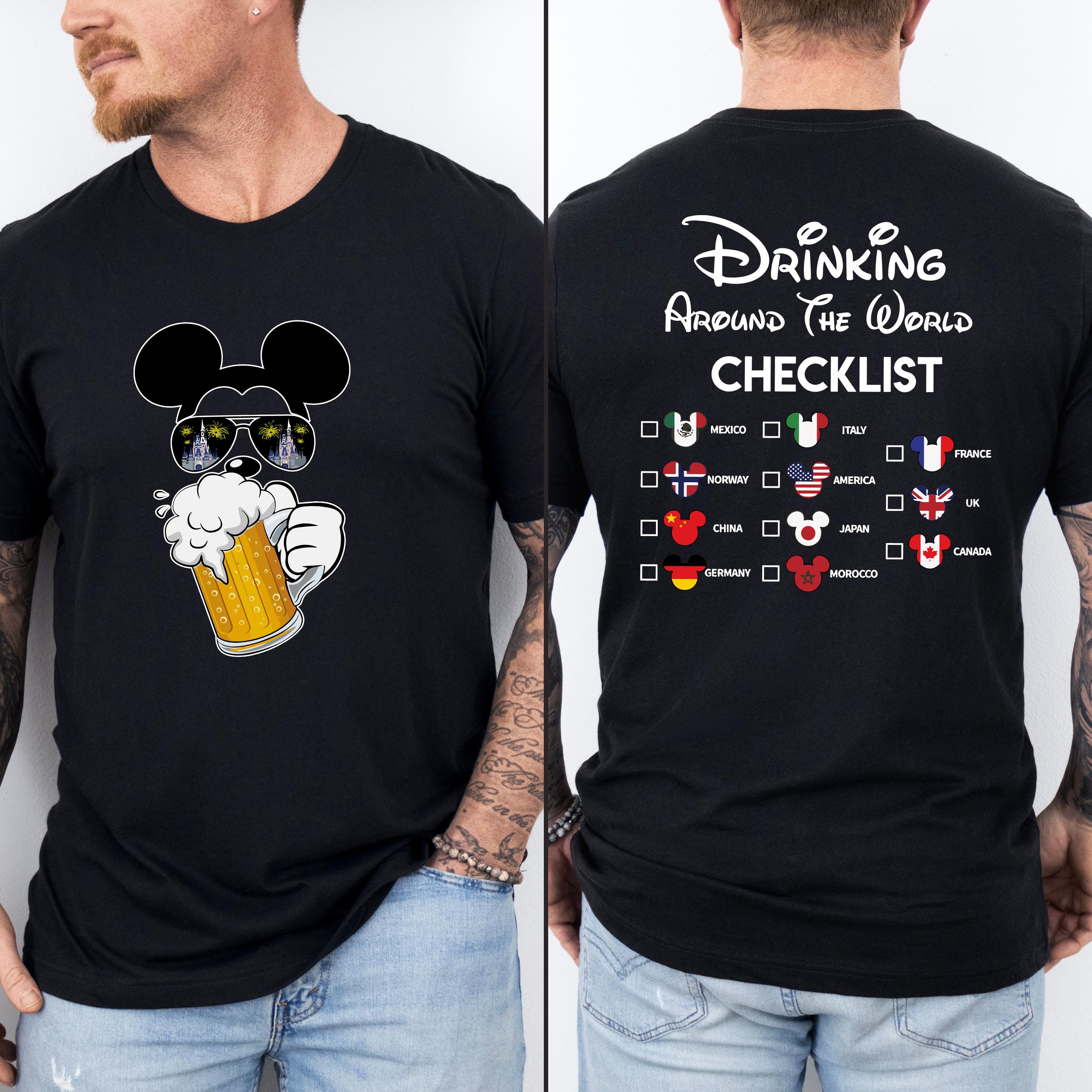 Mickey Beer Minnie Wine Front and Back, Epcot Drinking Around The World Shirt, Drinking Around The World Checklist, Disney Couple Shirts