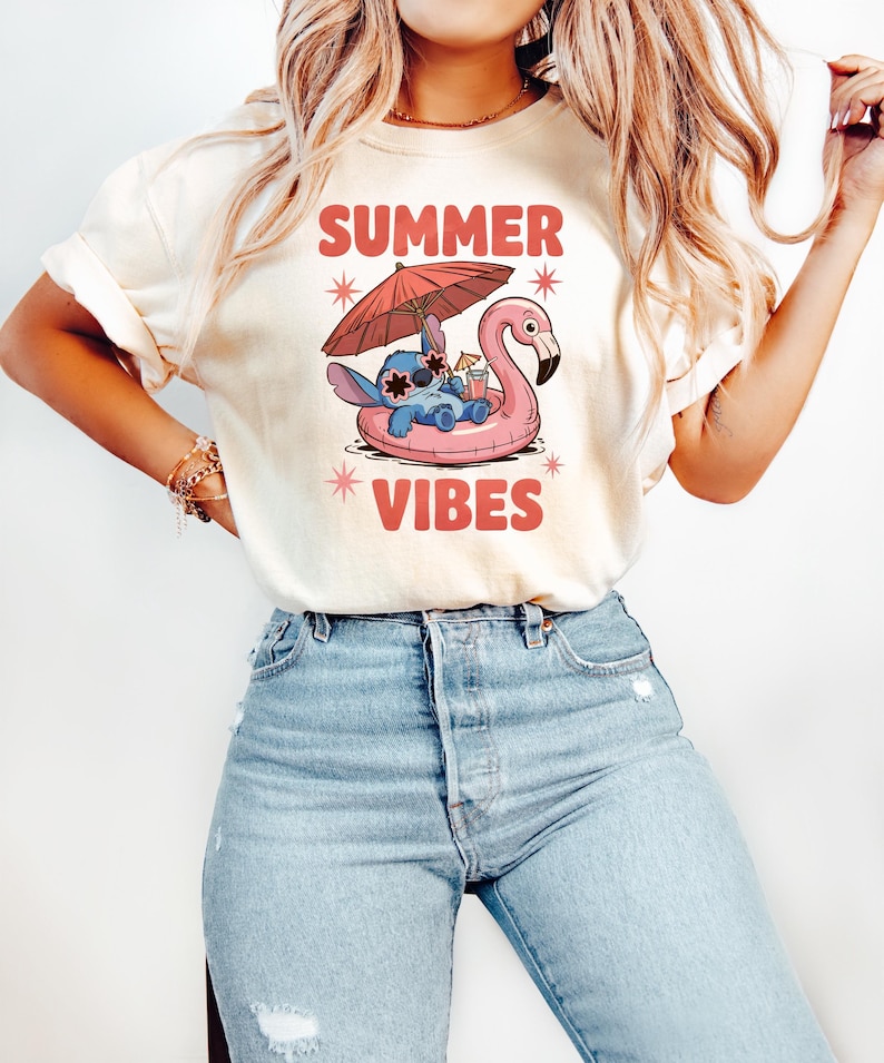 Stitch Summer Vibes T-Shirt, Stitch Summer Shirt, Summer Vibes Shirt, Disney Summer Shirt, Disney Vacation Shirt, Disney Family Shirt afbeelding 1