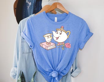 Beauty and the Beast Shirt, Mrs. Potts and Chip Tee, Cute Disney T-shirt, Princess Book Tee, Fairy Tale Rose Graphic Shirt
