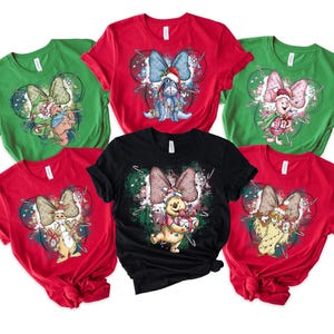 Disney Winnie the Pooh Characters Minnie Ears Christmas Shirt, Disney Christmas Party Tee,The Pooh Eeyore Tigger Piglet Christmas Sweatshirt