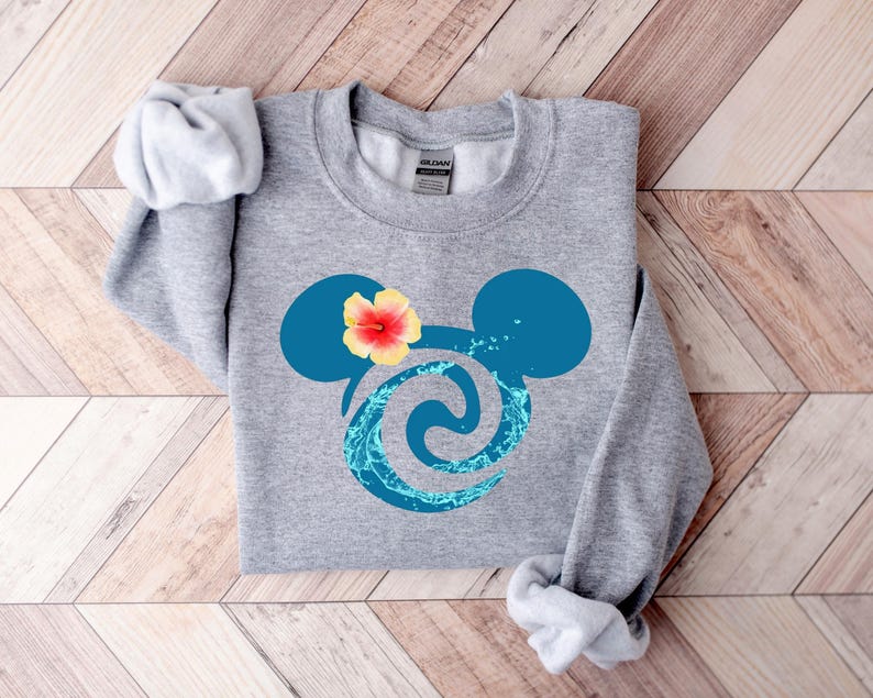 Floral Mickey Head Shirt, Disney Floral Water Splashes Mickey Mouse Ears Tee, Flower Mickey Shirt, Disney Vacation Disneyworld Sweatshirt image 3