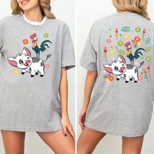 Retro Pua And Hei Hei Floral Shirt, Disney Moana Shirt, Disneyland Trip Shirt, Disney Friends Shirt, Disney Moana Front and Back Sweatshirt image 3