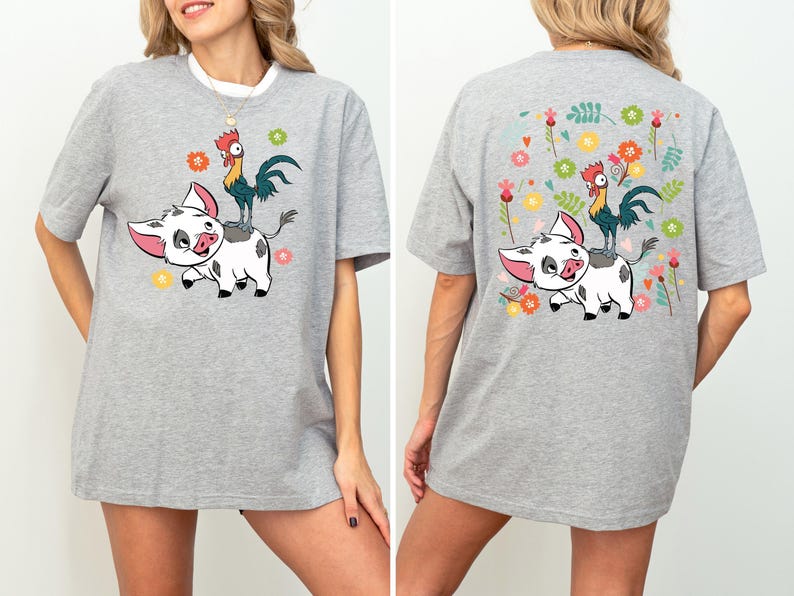 Retro Pua And Hei Hei Floral Shirt, Disney Moana Shirt, Disneyland Trip Shirt, Disney Friends Shirt, Disney Moana Front and Back Sweatshirt image 3