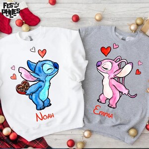 Camiseta de San Valentín con Stitch Angel, suéter de San Valentín de Disney, camiseta de amor con Stitch Angel, sudadera de pareja de Disney, camiseta de corazón de Disney imagen 2