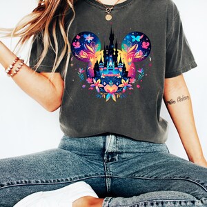 Retro Watercolor Disney Castle shirt, Disneyworld Disneyland Shirt, Mickey Balloon Tee, Disney Family Vacation Shirt, Magic Kingdom Shirts image 2