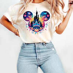 Retro Watercolor Disney Castle shirt, Disneyworld Disneyland Shirt, Mickey Balloon Tee, Disney Family Vacation Shirt, Magic Kingdom Shirts image 1