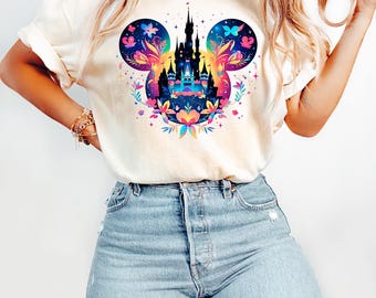 Retro Watercolor Disney Castle shirt, Disneyworld Disneyland Shirt, Mickey Balloon Tee, Disney Family Vacation Shirt, Magic Kingdom Shirts