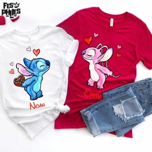 Camiseta de San Valentín con Stitch Angel, suéter de San Valentín de Disney, camiseta de amor con Stitch Angel, sudadera de pareja de Disney, camiseta de corazón de Disney imagen 4