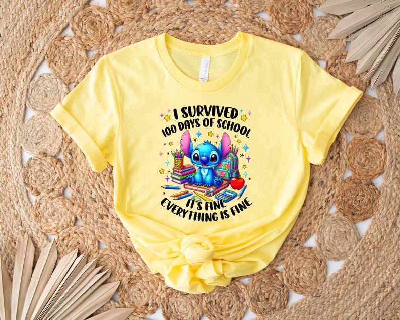 Disney Stitch and Angel 100 Days Of Shirt, Disneyland Happy 100 Days Of School Tee, Happy 100 Days Celebration Shirt, Back to School Shirt image 4