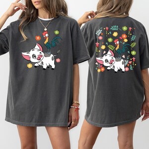 Retro Pua And Hei Hei Floral Shirt, Disney Moana Shirt, Disneyland Trip Shirt, Disney Friends Shirt, Disney Moana Front and Back Sweatshirt image 2