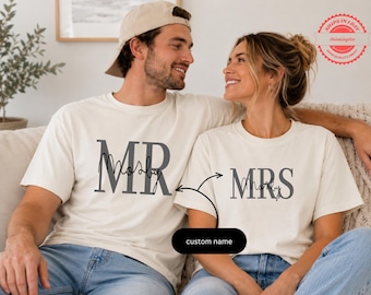 Comfort Colors Personalized MR MRS Couple Shirts, Custom Newlywed Matching Tees, Wedding Gift for Bride and Groom
