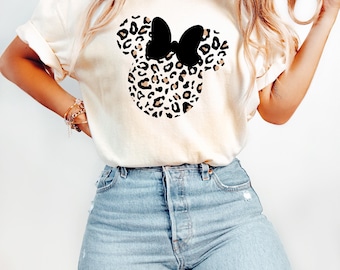 Leopard Print Minnie Mouse Shirt, Cute Disney Mom Shirt, Leopard Minnie Ear Shirt, Leopard Women Shirt, Disney Family Vacation Shirts