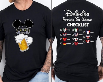 Mickey Beer Minnie Wine Front and Back, Epcot Drinking Around The World Shirt, Drinking Around The World Checklist, Disney Couple Shirts