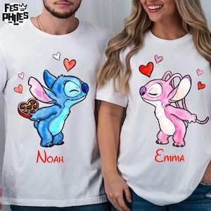 Camiseta de San Valentín con Stitch Angel, suéter de San Valentín de Disney, camiseta de amor con Stitch Angel, sudadera de pareja de Disney, camiseta de corazón de Disney imagen 1