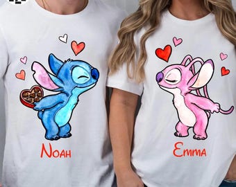 Stitch Angel Valentine Shirt, Disney Valentine's Day Sweater, Stitch Angel Love T-Shirt, Disney Couple Sweatshirt, Disney Heart Tee