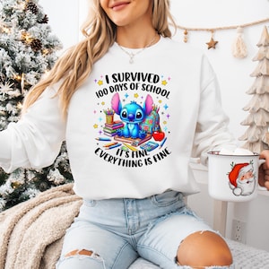 Disney Stitch and Angel 100 Days Of Shirt, Disneyland Happy 100 Days Of School Tee, Happy 100 Days Celebration Shirt, Back to School Shirt image 3