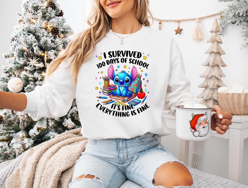 Disney Stitch and Angel 100 Days Of Shirt, Disneyland Happy 100 Days Of School Tee, Happy 100 Days Celebration Shirt, Back to School Shirt image 3