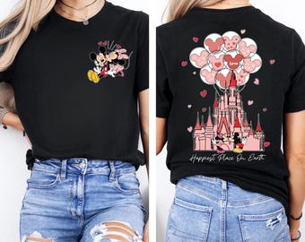 Disney Happiest Place On Earth Shirt, Mickey Minnie Valentine Kiss Castle Sweatshirt, Disney Lovers Sweater, Disney Valentine's Day Sweater