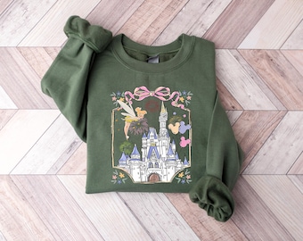 Tinkerbell Magical Castle Shirt, Disney Castle Christmas Sweatshirt, Disney Christmas Shirt, Coquette Bow Castle Shirt, Disneyland Shirt
